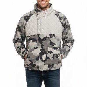 Kyodan Men’s XXL Gray Camo Mixed Media Fleece Quilted Snap Pullover Jacket